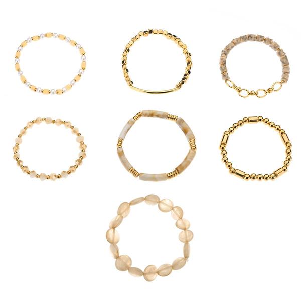 Ashley Cooper(tm) 7pc. Gold & Cream Beaded Bracelet Stack