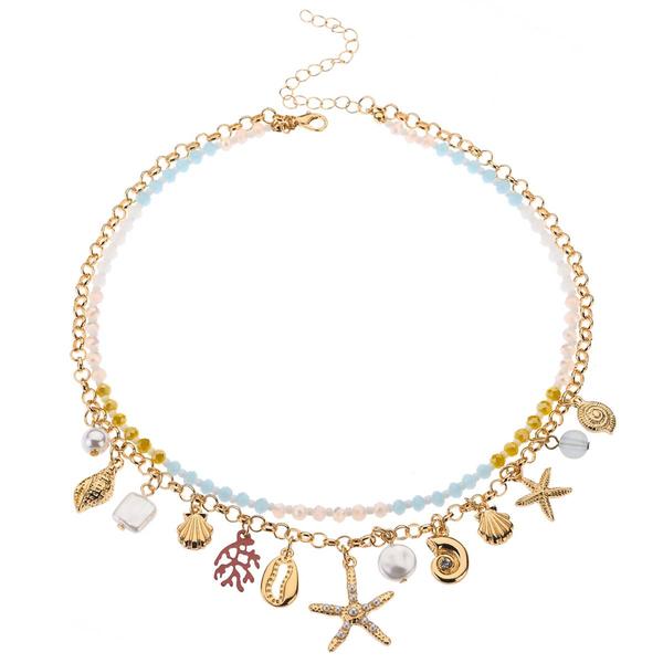Ashley Cooper(tm) Layered Multi-Color Beaded Sea Life Charm Necklace