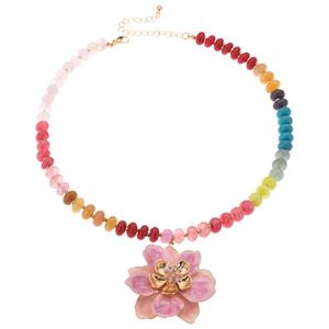 Ashley Cooper(tm) Multi-Color Beaded & Pink Marble Flower Pendant