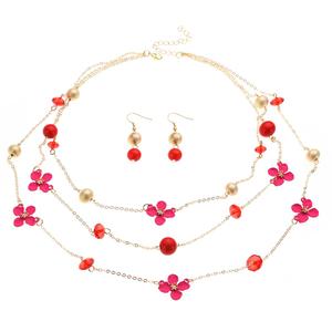Ashley Cooper(tm) Pink Flower Layered Necklace & Earrings Set