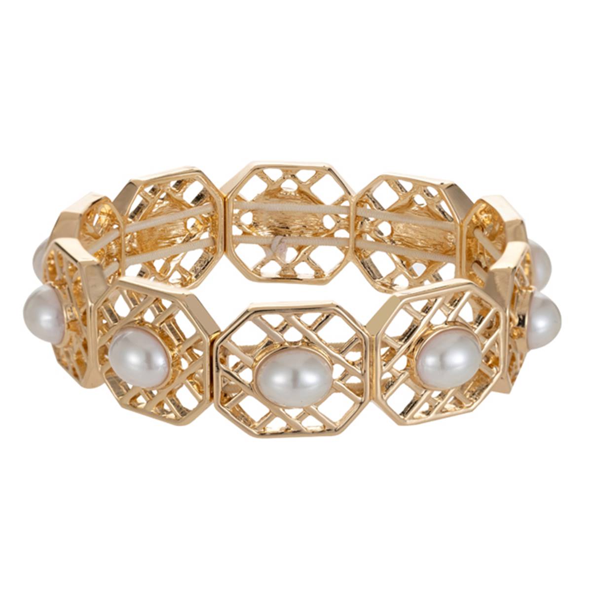 Gloria Vanderbilt Gold-Tone Pearl Lattice Stretch Bracelet