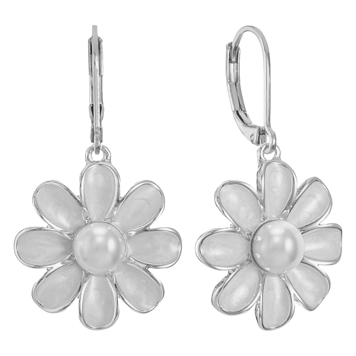 Gloria Vanderbilt White Faux Pearl Flower Drop Leverback Earrings