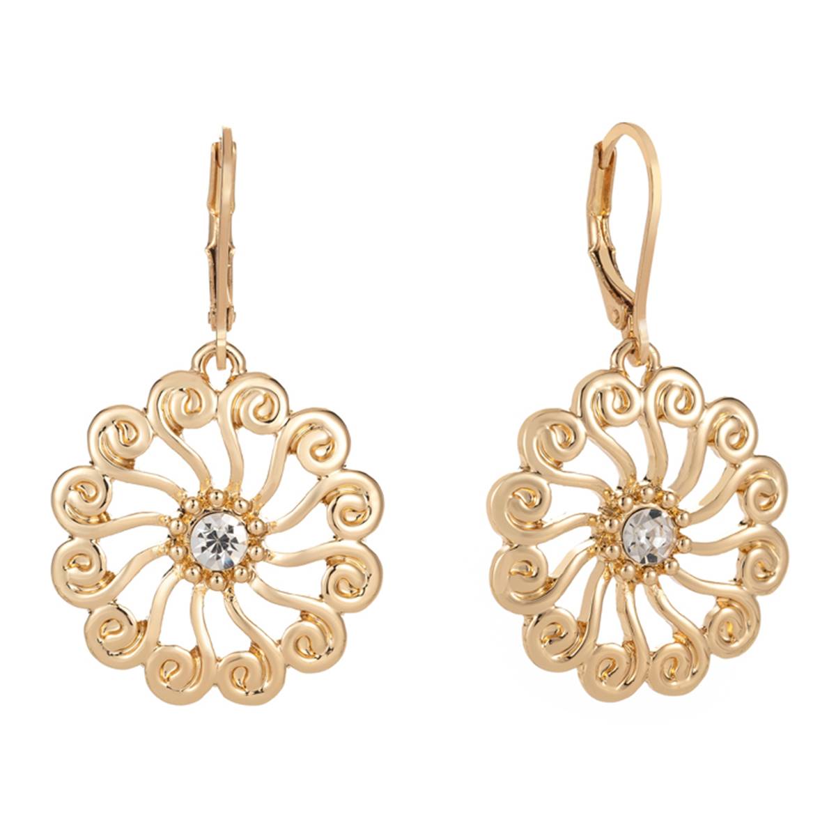 Gloria Vanderbilt Gold-Tone Crystal Swirl Flower Drop Earrings