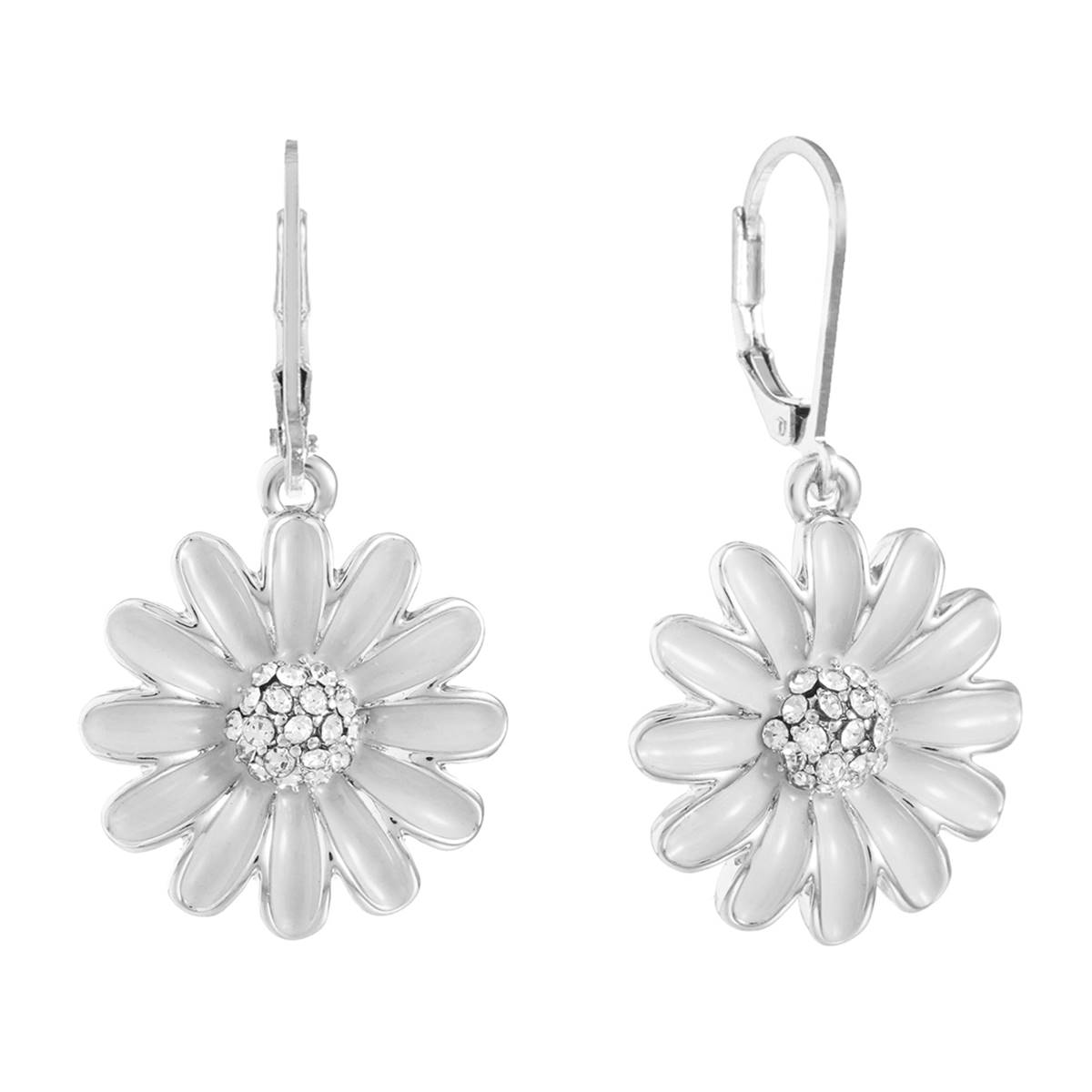 Gloria Vanderbilt Silver-Tone Flower Drop Earrings - White