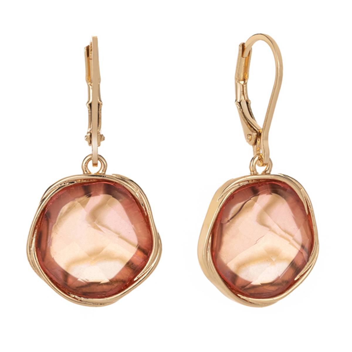 Gloria Vanderbilt Gold-Tone Peach Stone Drop Leverback Earrings