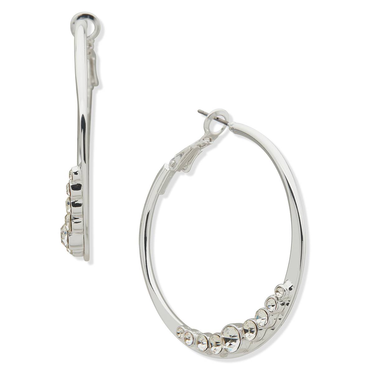 Gloria Vanderbilt Silver-Tone Crystal Pave Hoop Earrings