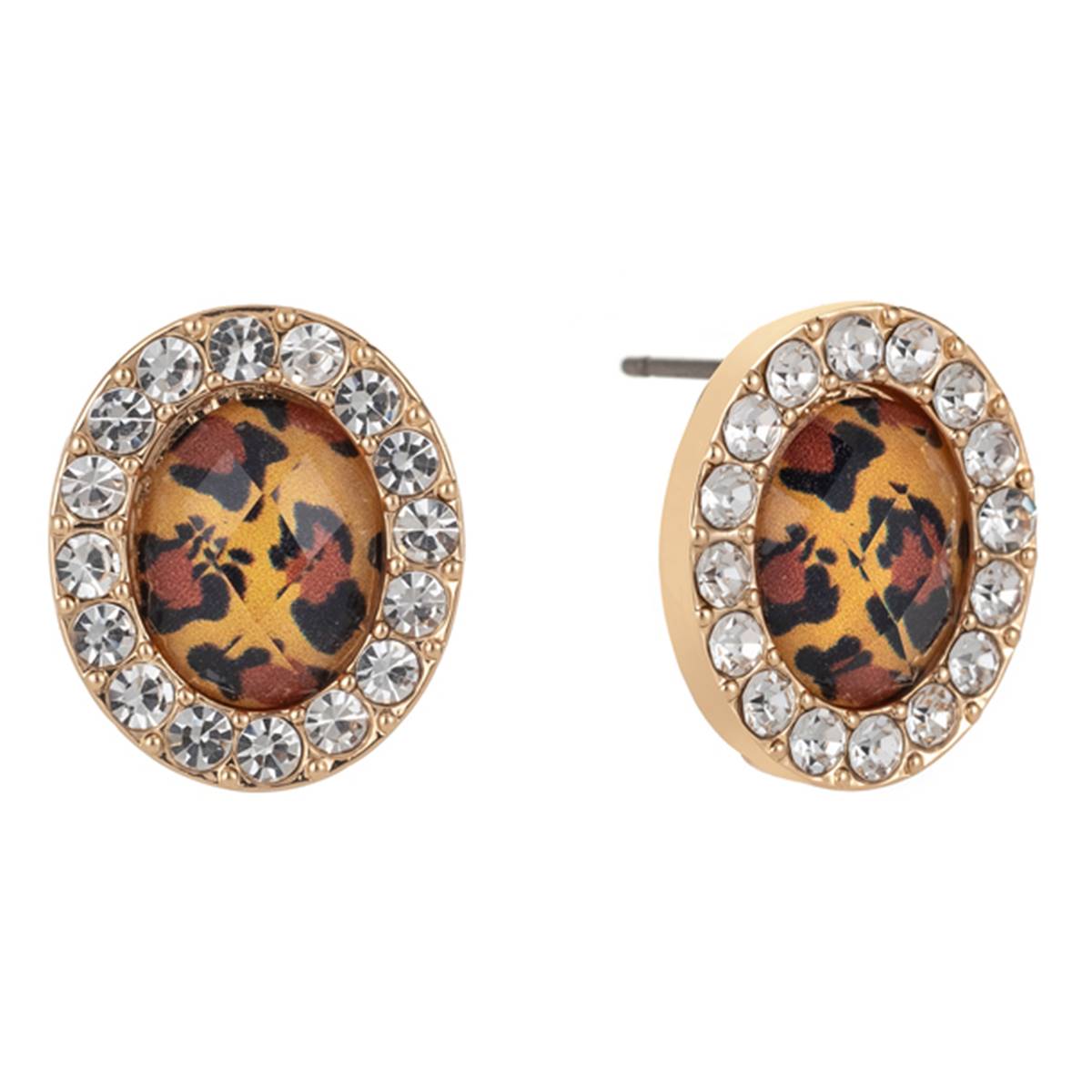 Gloria Vanderbilt Leopard Oval Pave Button Stud Earrings