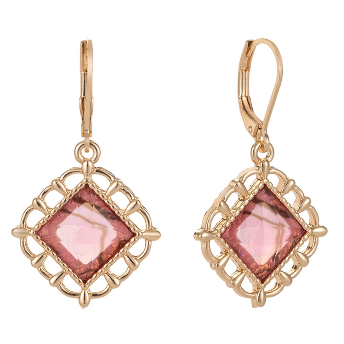 Gloria Vanderbilt Gold-Tone Pink Abalone Cushion Drop Earrings