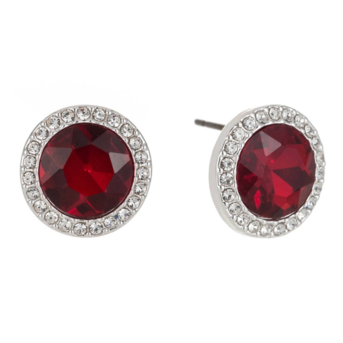 Gloria Vanderbilt Silver-Tone Red Crystal Pave Stud Earrings