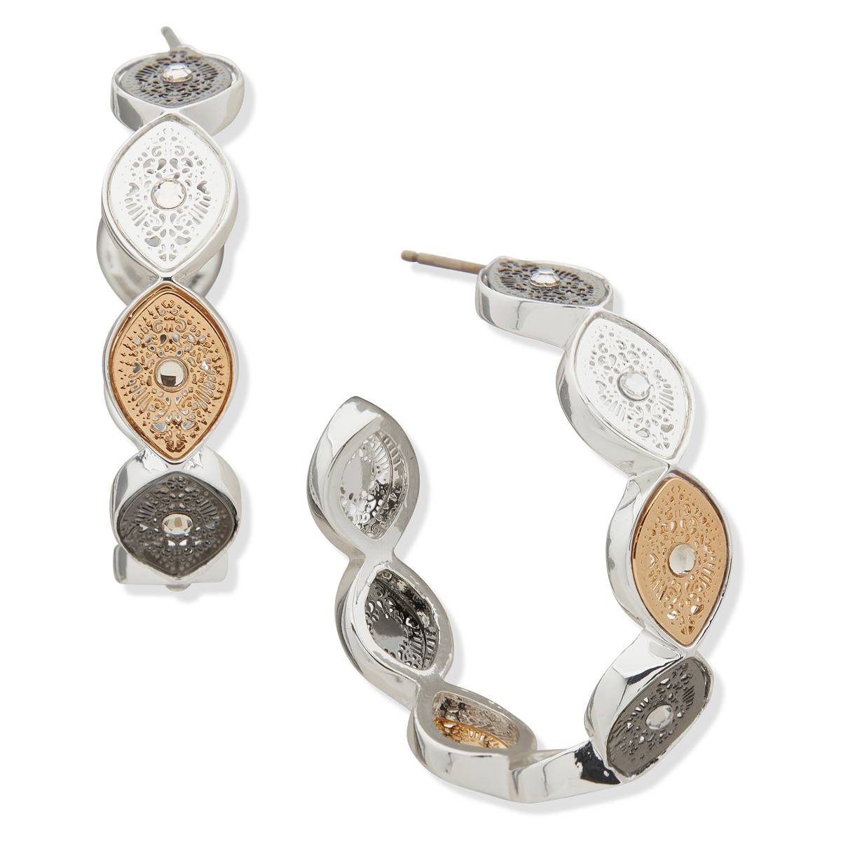 Gloria Vanderbilt Tri-Tone Crystal C Hoop Earrings