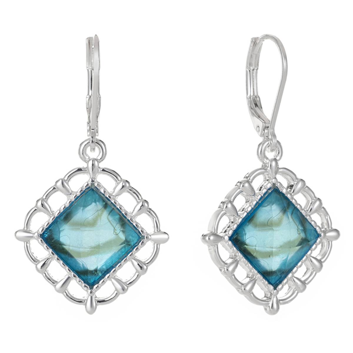 Gloria Vanderbilt Silver-Tone Blue Abalone Cushion Drop Earrings