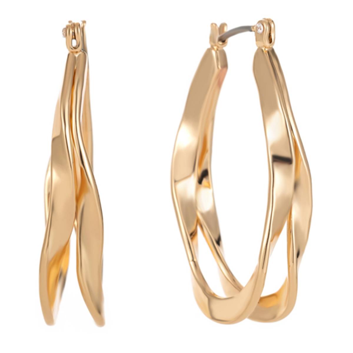 Gloria Vanderbilt Gold-Tone Oval 2 Row Twisted Hoop Earrings