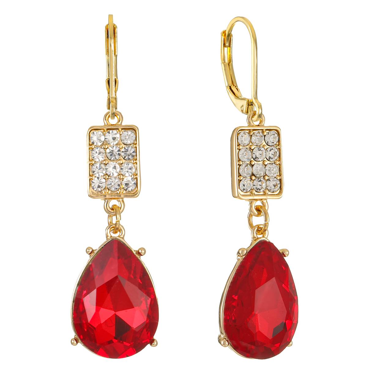 Gloria Vanderbilt Gold-Tone Siam Crystal Double Drop Earrings