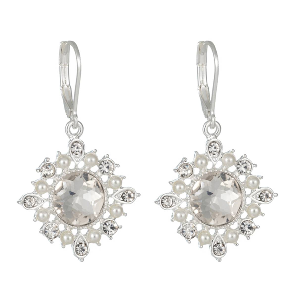 Gloria Vanderbilt Pearl & Crystal Snowflake Drop Earrings