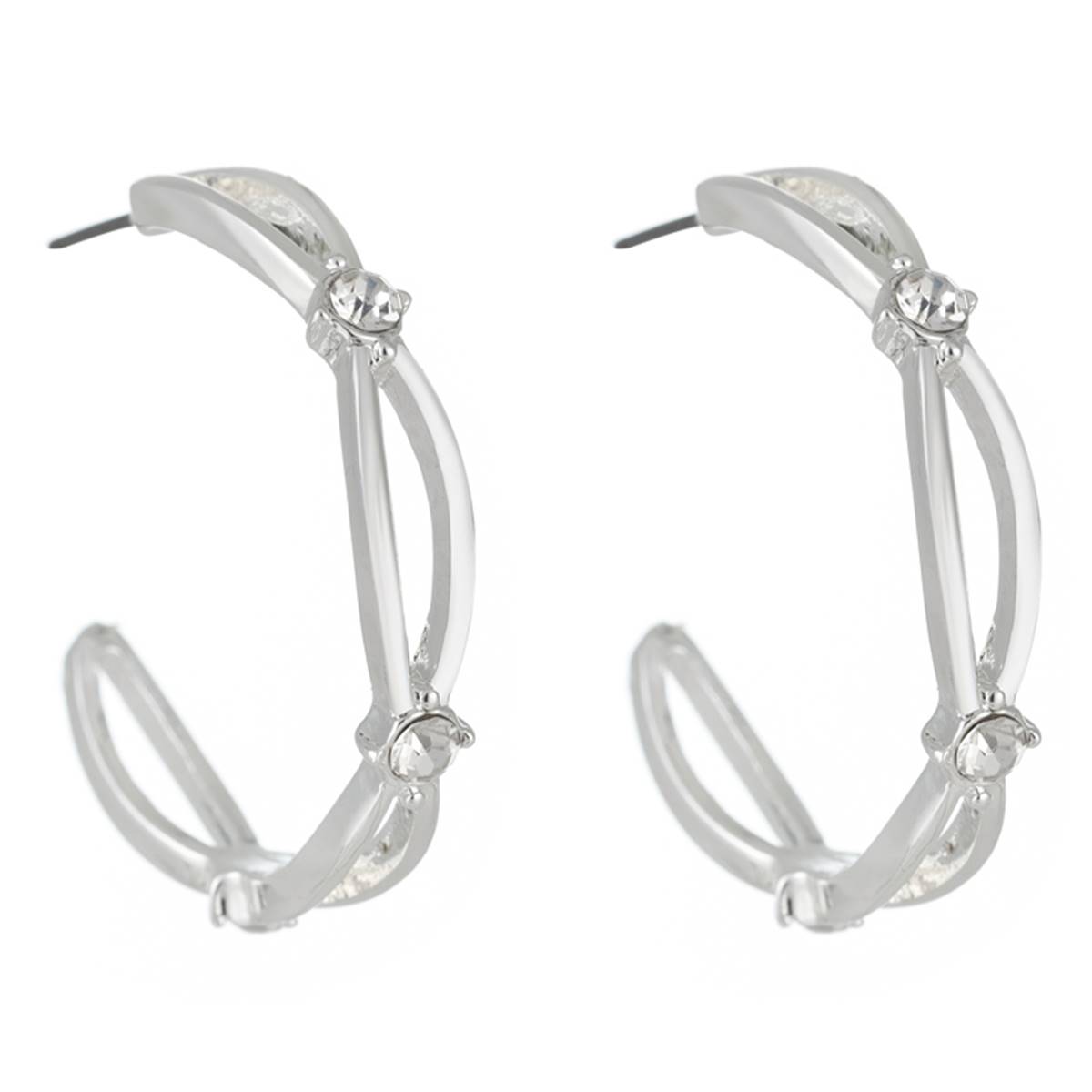 Gloria Vanderbilt Silver Tone Crystal Cut-Out C Hoop Earrings