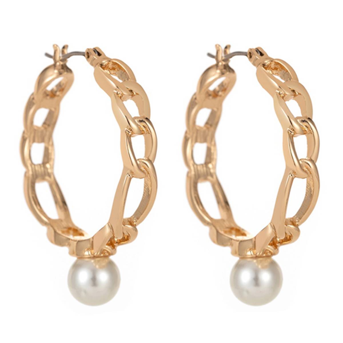 Gloria Vanderbilt Gold Tone Pearl Chain Click-Top Hoop Earrings