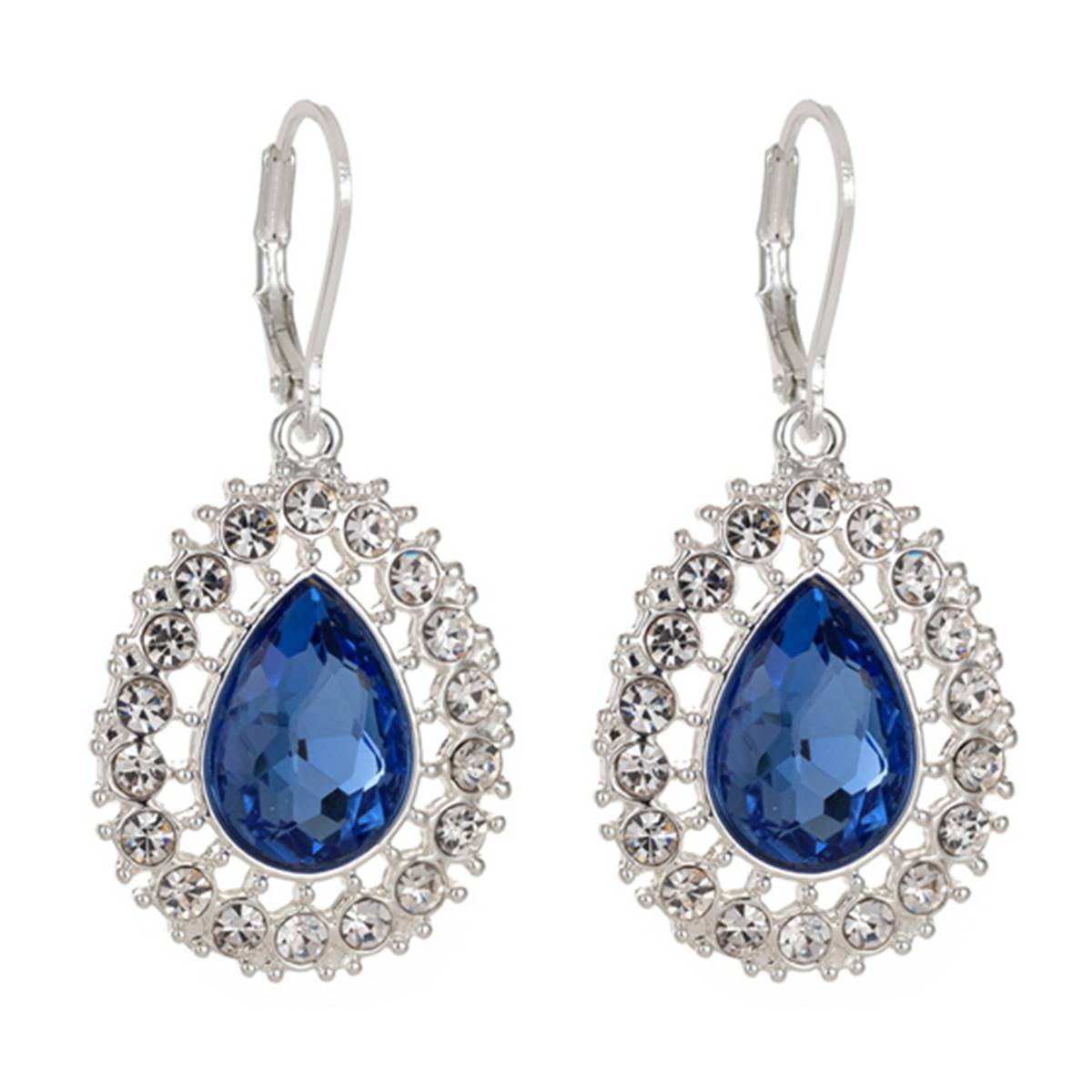 Gloria Vanderbilt Silver-Tone Sapphire Pear Stone Drop Earrings