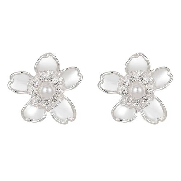 Gloria Vanderbilt Pearl & Crystal Flower Button Earrings