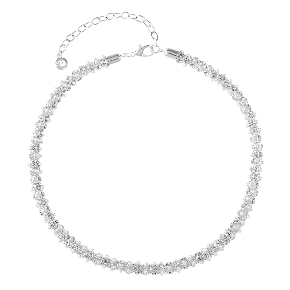 Gloria Vanderbilt Silver-Tone White Pearl Mesh Collar Necklace