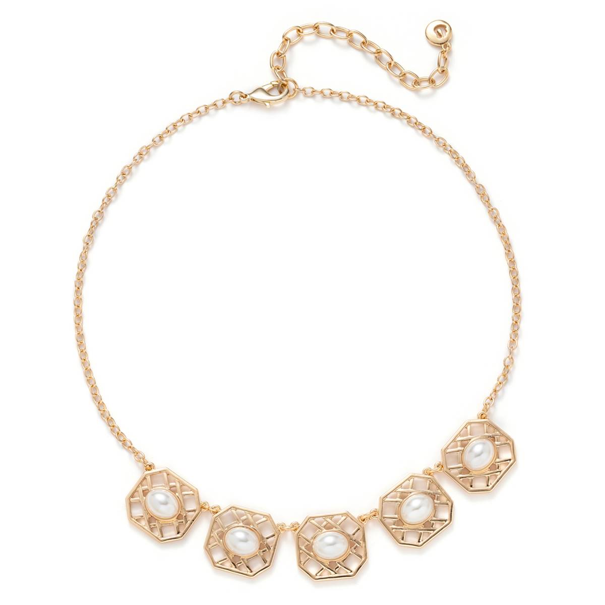 Gloria Vanderbilt Gold-Tone Pearl Lattice Frontal Collar Necklace