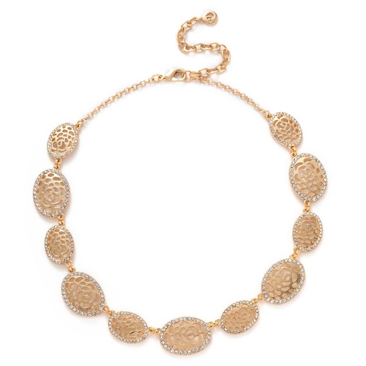 Gloria Vanderbilt Gold-Tone Crystal Filigree Oval Collar Necklace