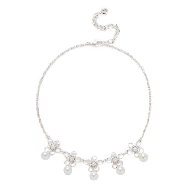 Gloria Vanderbilt Pearl & Crystal Flower Frontal Collar Necklace