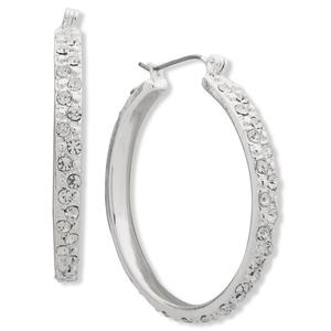 Gloria Vanderbilt Silver-Tone Crystal Hoop Earrings