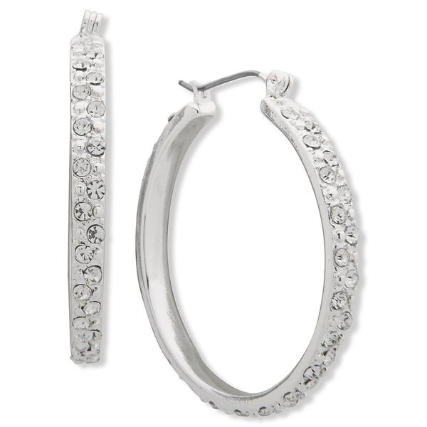 Gloria Vanderbilt Silver-Tone Crystal Hoop Earrings