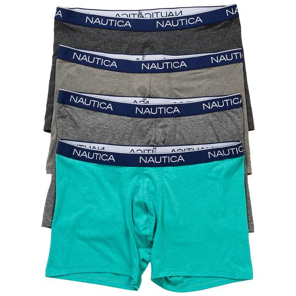Mens Nautica(R) 4pk. Solid/Marled Boxer Briefs - Green/Navy