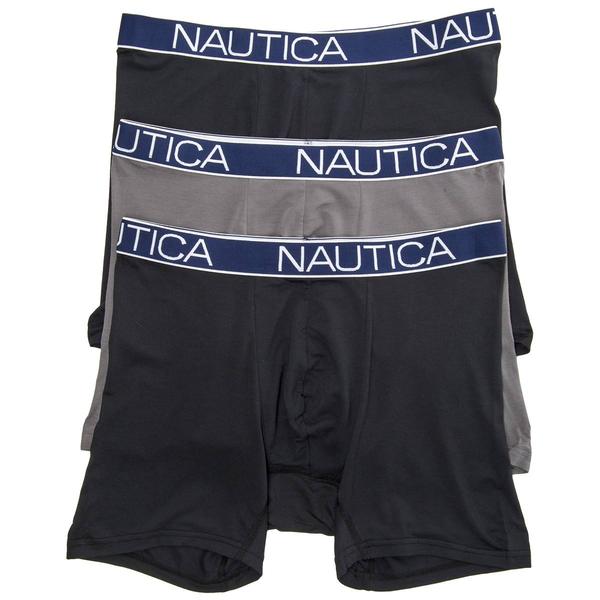 Mens Nautica(R) 3pk. Solid Boxer Briefs - Lead/Black