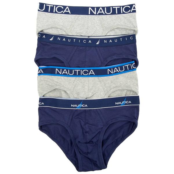 Mens Nautica(R) 4pk. Cotton Stretch Briefs - Grey/Navy