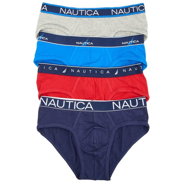 Mens Nautica(R) 4pk. Cotton/Stretch Briefs - Navy/Blue/Red