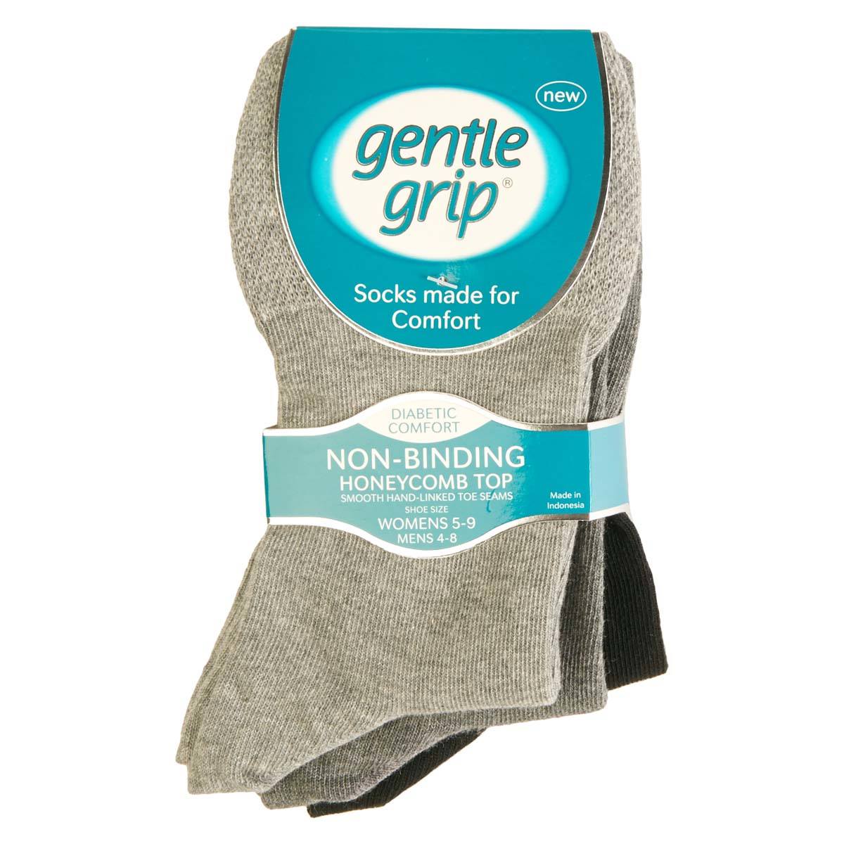 Womens Gentle Grip 3pk. Seamless Toes Crew Socks - Black Charcoal