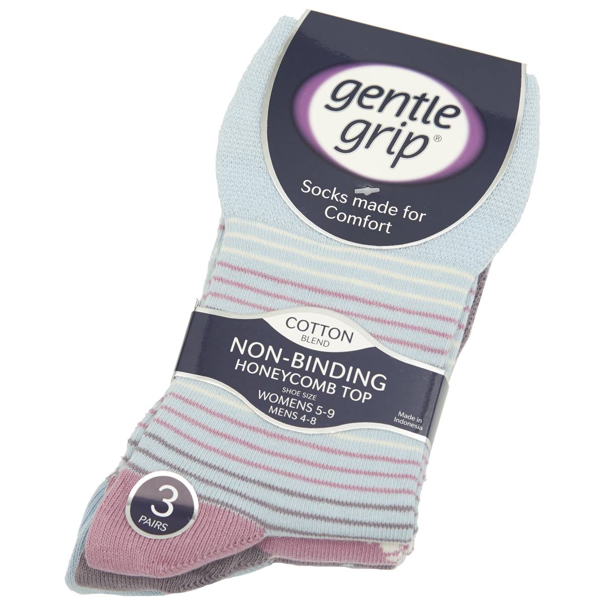 Womens Gentle Grip 3pk. Dainty Flower/Dot/Stripe Crew Socks