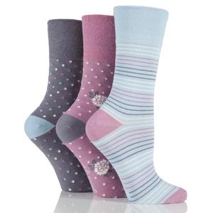 Womens Gentle Grip 3pk. Dainty Flower/Dot/Stripe Crew Socks