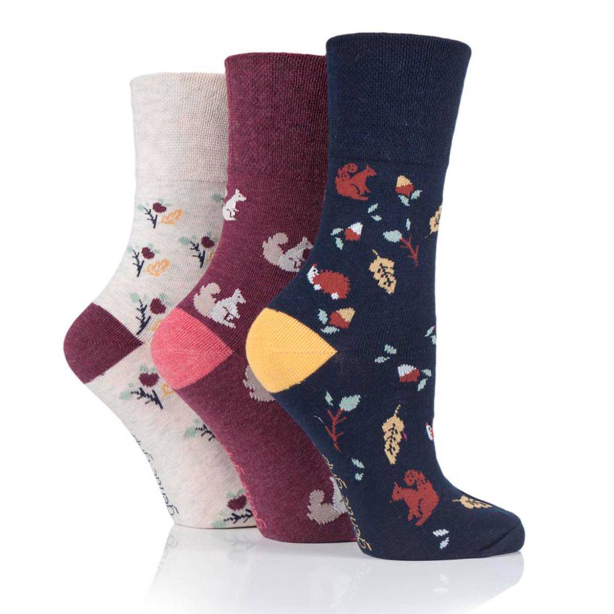 Womens Gentle Grip Autumn Leaves 3pk. Crew Socks