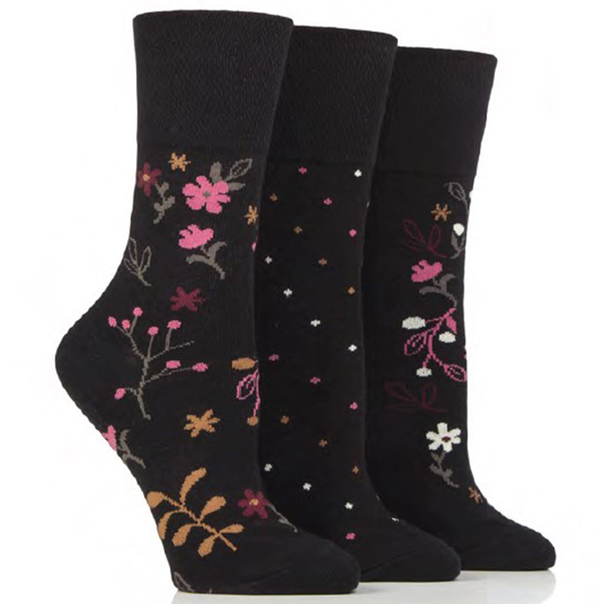 Womens Gentle Grip Floral 3pk. Crew Socks