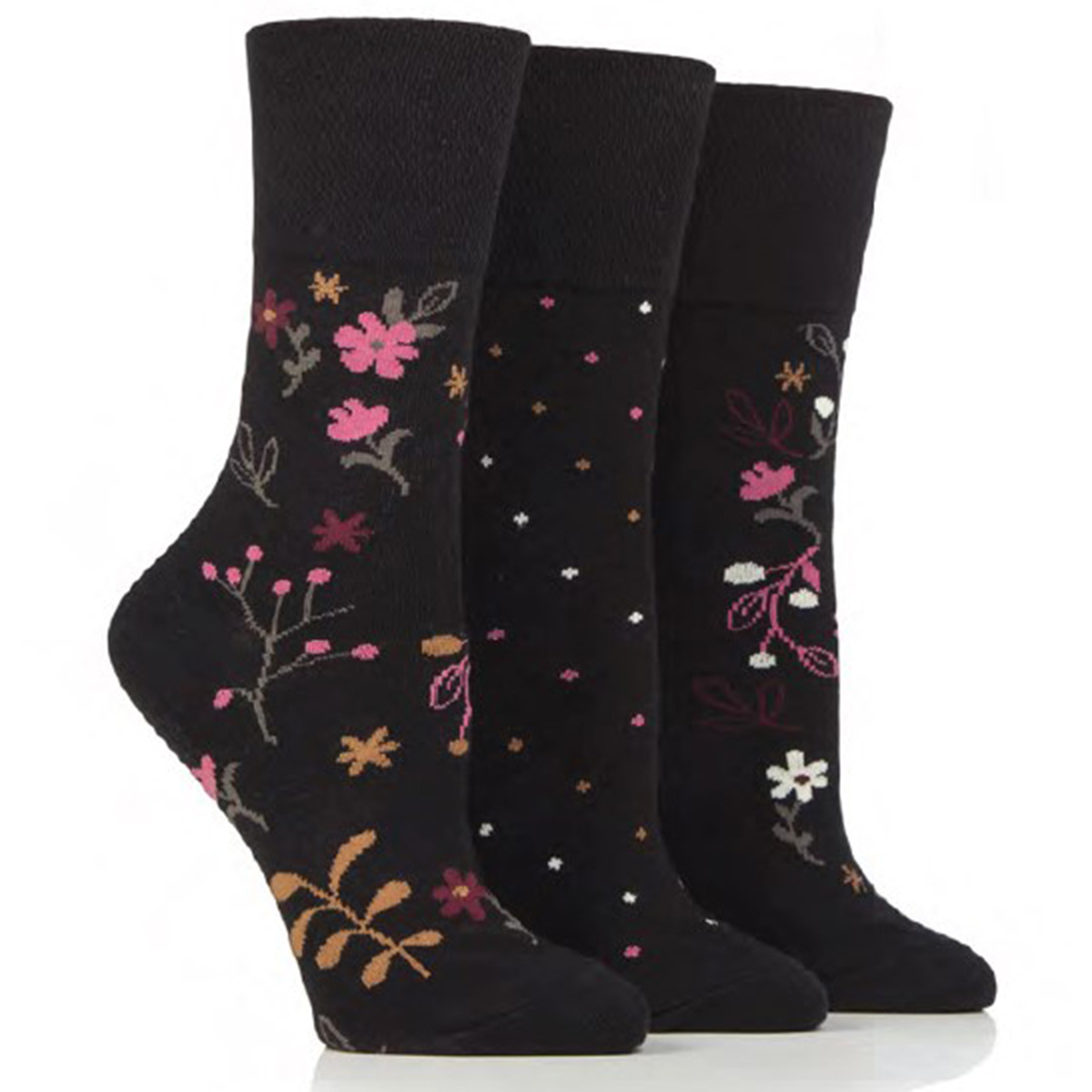 Womens Gentle Grip Floral 3pk. Crew Socks