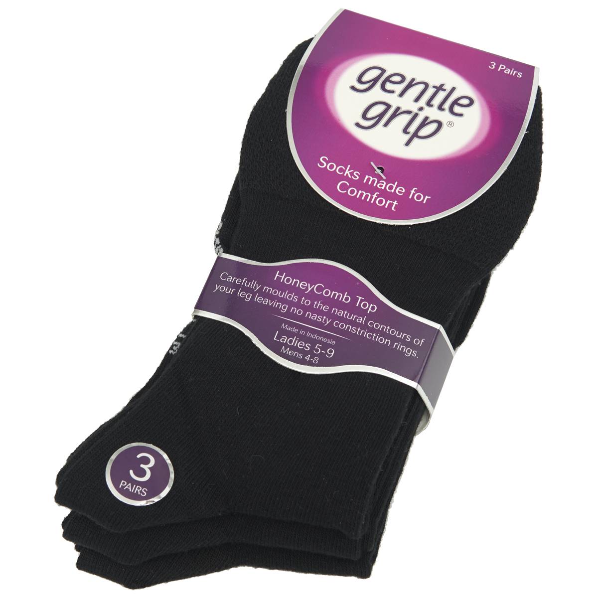 Womens Gentle Grip 3pk. Top Non Elastic Cuff Crew Socks - Black