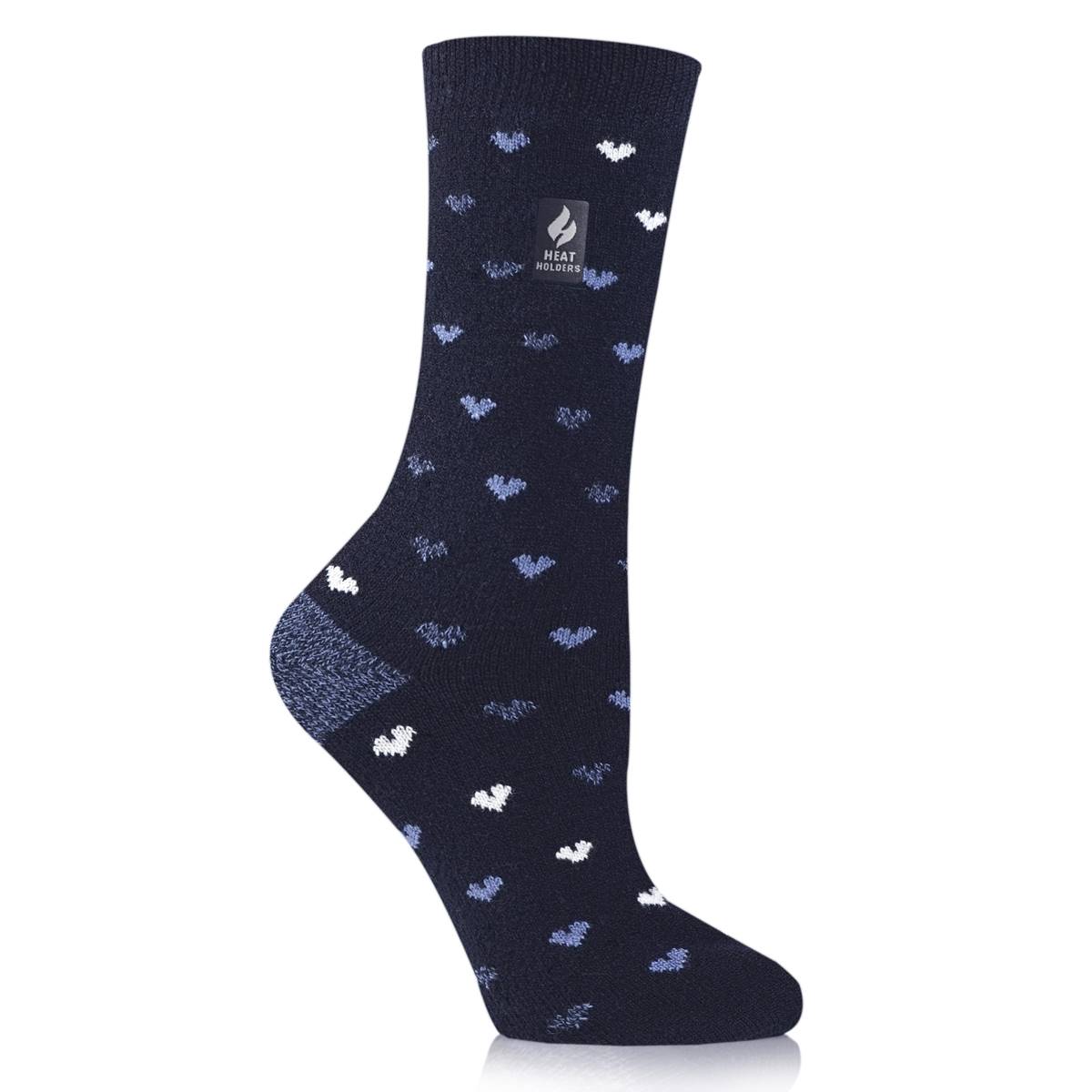 Womens Heat Holders(R) ULTRA LITE(tm) Orchid Hearts Crew Socks - Navy