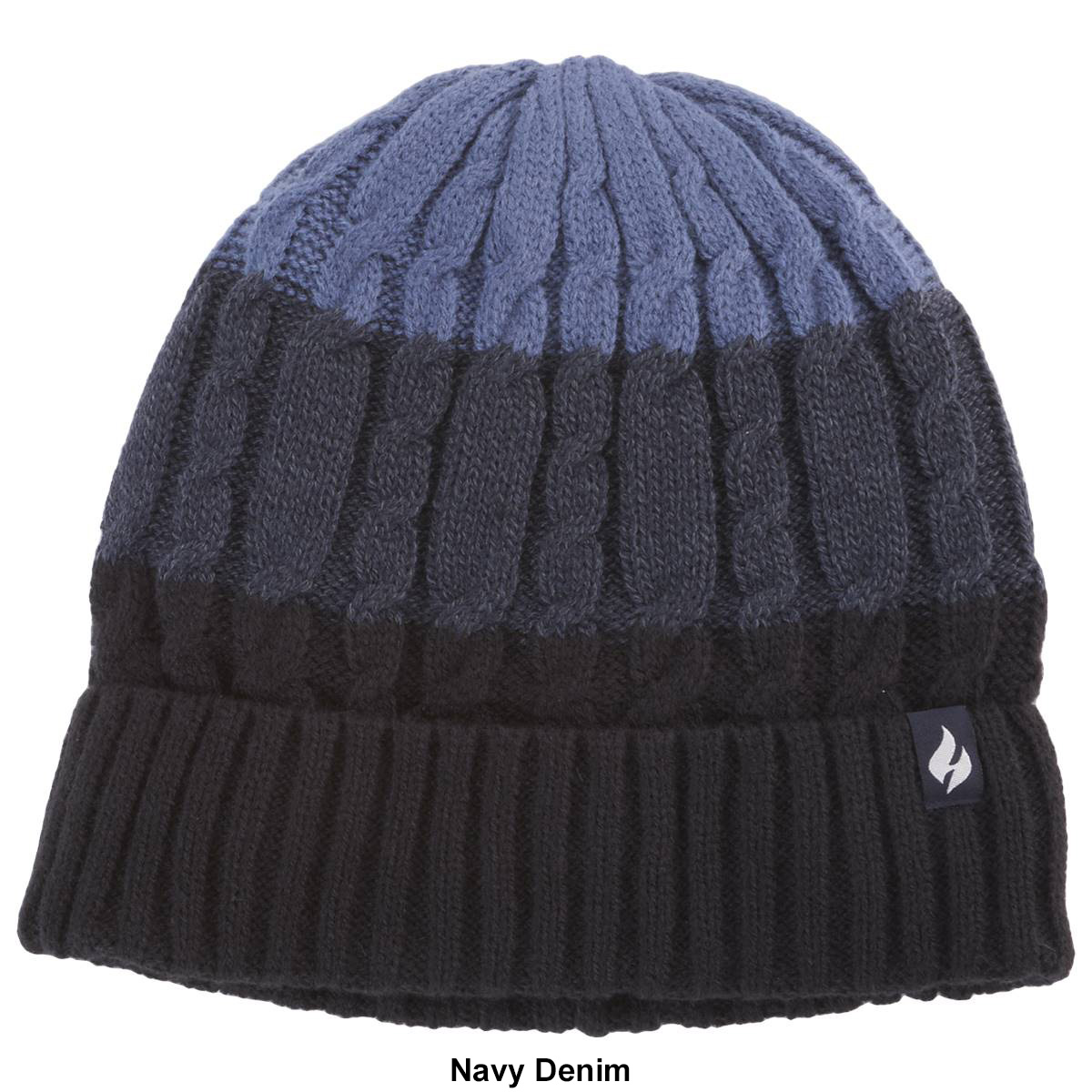 Mens Heat Holders(R) 3-Tone Cable Knit Hat W/ Turnover - Navy
