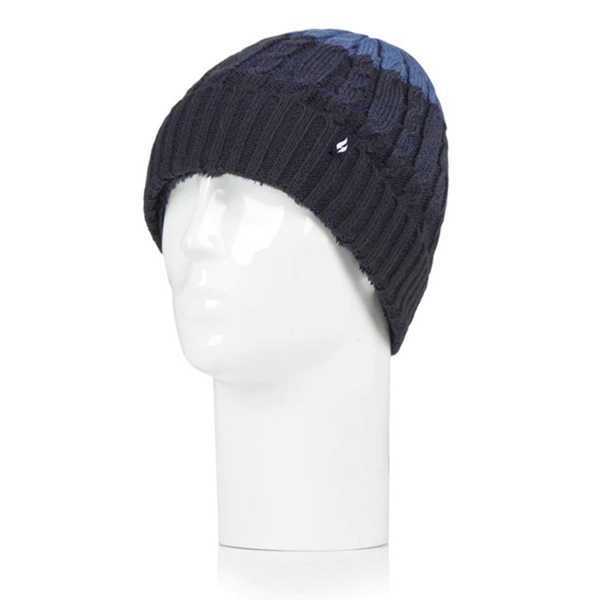 Mens Heat Holders(R) 3-Tone Cable Knit Hat W/ Turnover - Navy