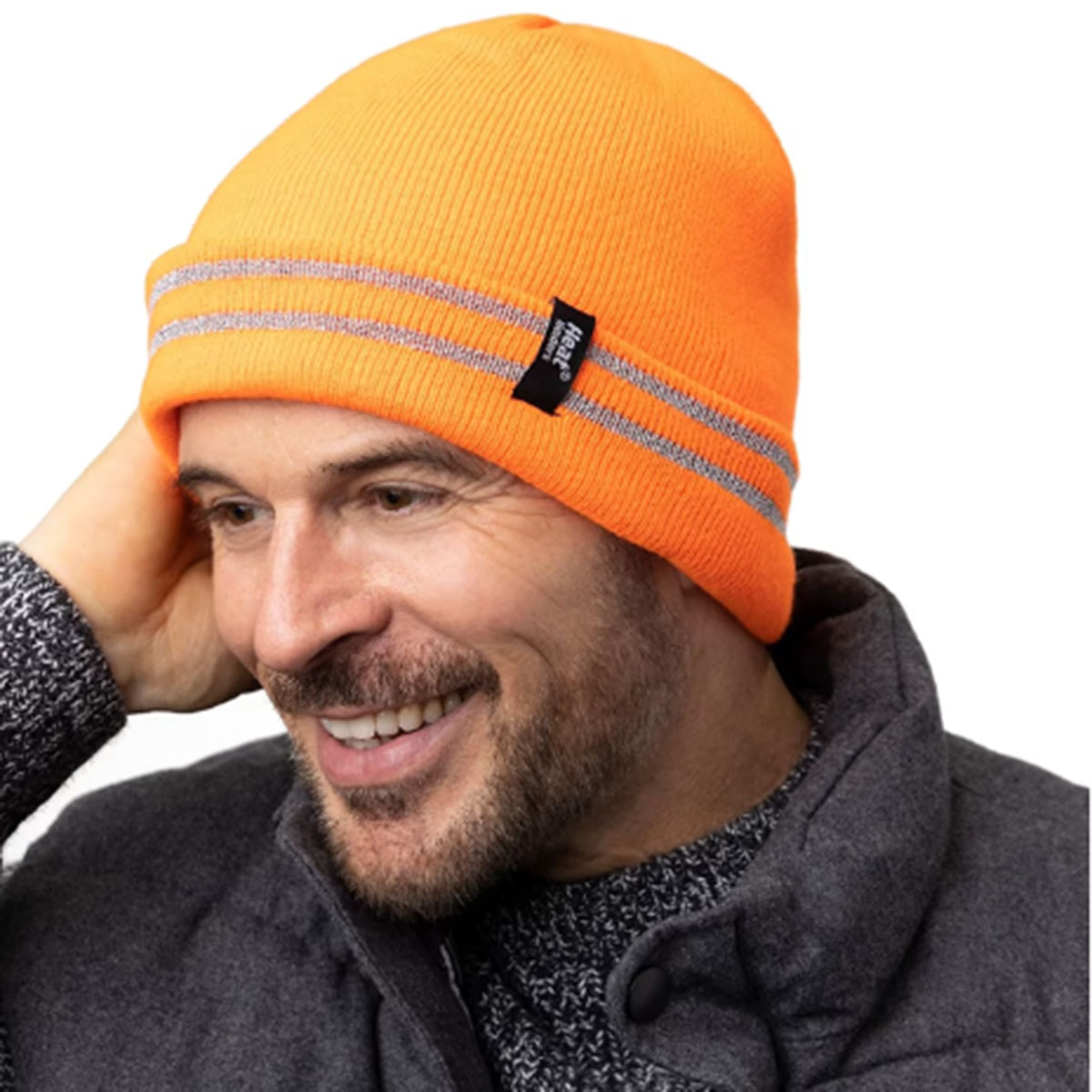 Mens Heat Holders(R) Safety Roll Up Winter Hat W/ Reflective Yarn