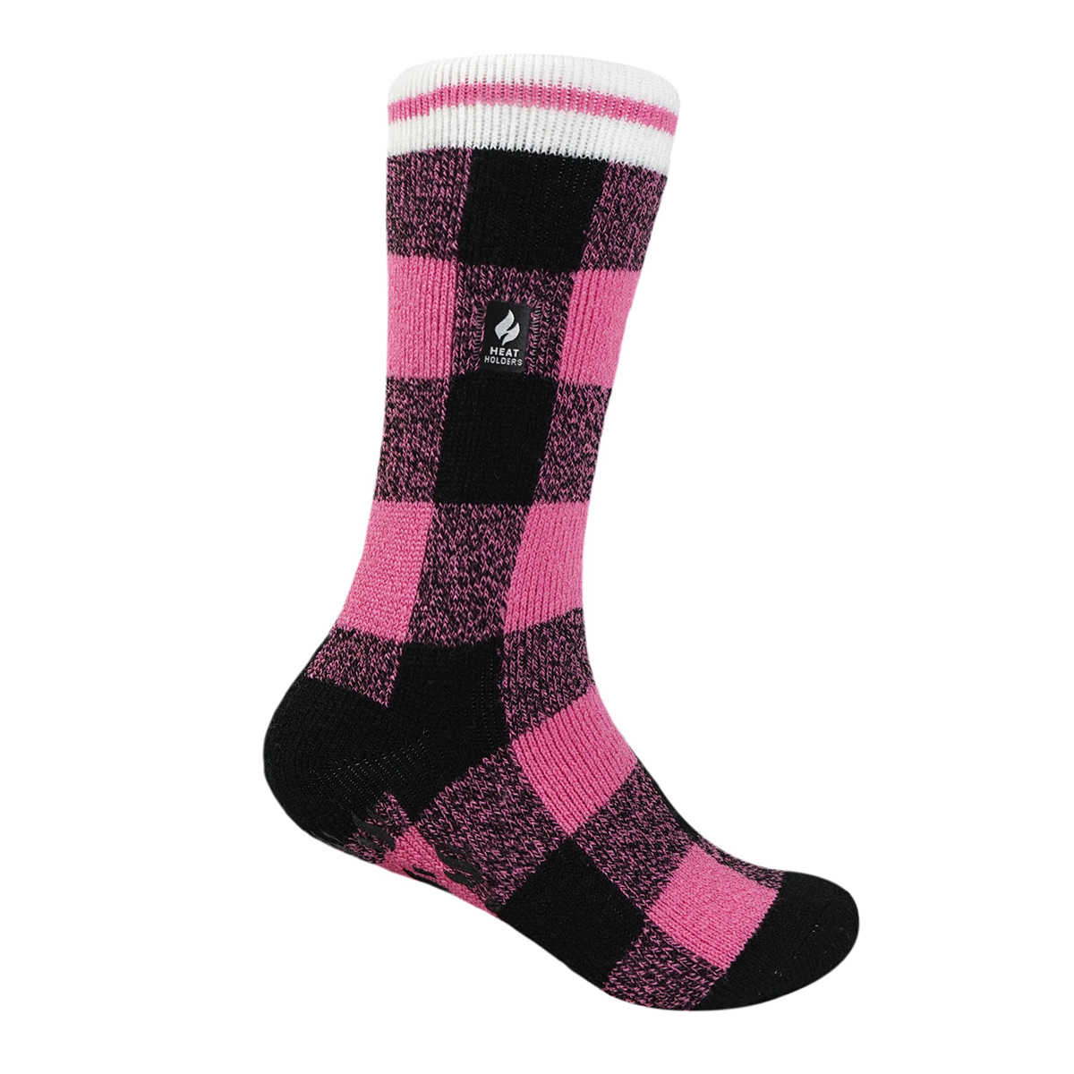 Girls Heat Holders(R) Black & Pink Check Ella Slipper Socks