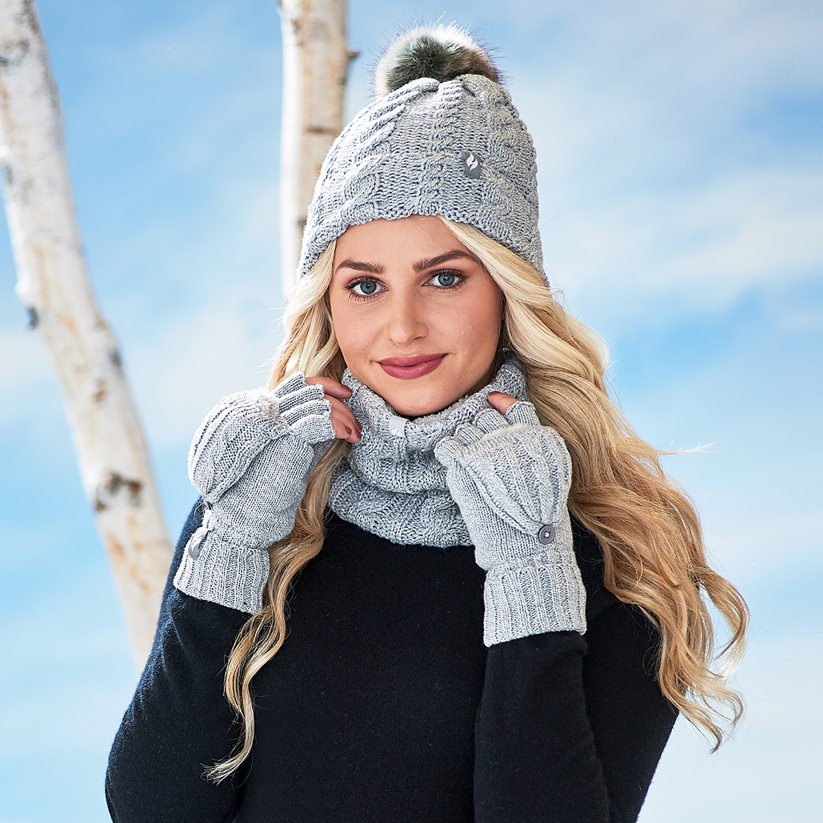 Womens Heat Holders(R) Cable Knit Roll Pom Hat