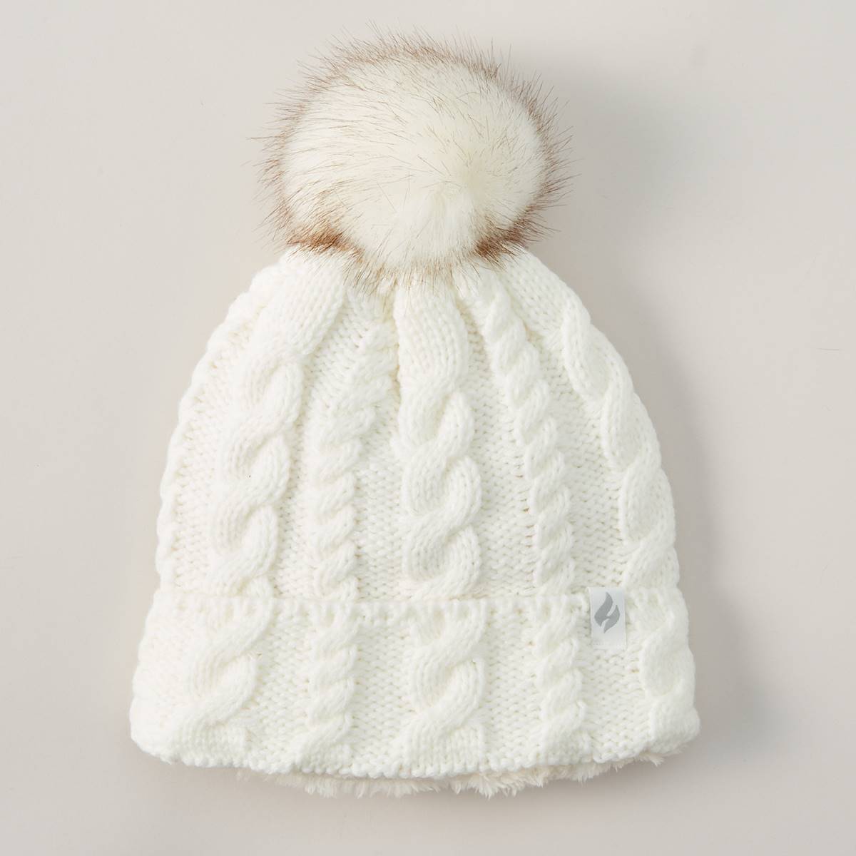 Womens Heat Holders(R) Cable Knit Roll Up Hat With Pompom