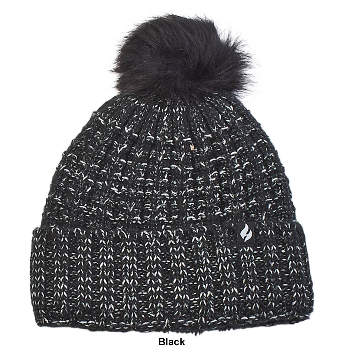 Womens Heat Holders(R) Marseille Ribbed Roll Up Hat W/Pom Pom