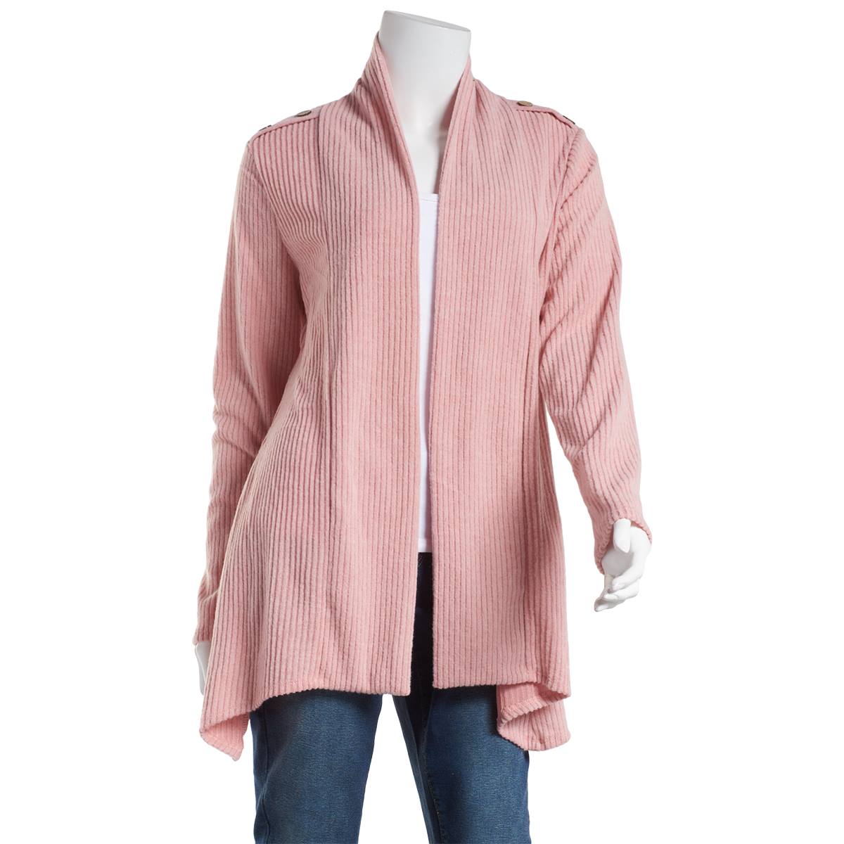 Womens Cure Open Front Solid Cardigan W/Button Shoulder