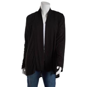Plus Size Cure Open Front Solid Smocked Yoke Cardigan