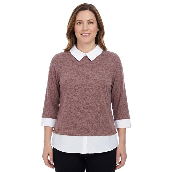 Womens Cure 3/4 Sleeve Marled Knit Airflow 2Fer Blouse
